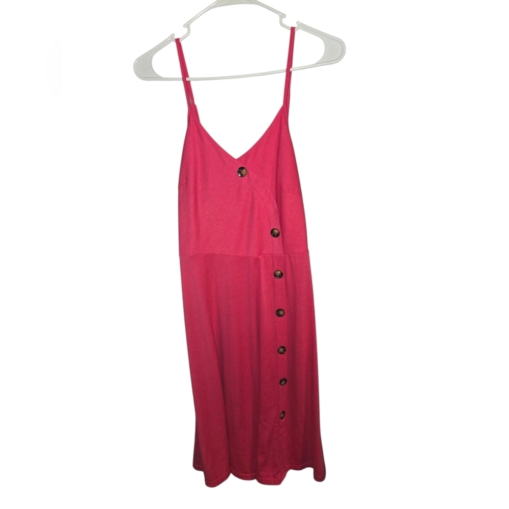 Pink Button-Down Midi Summer Dress, Medium, Preppy, Stretchy